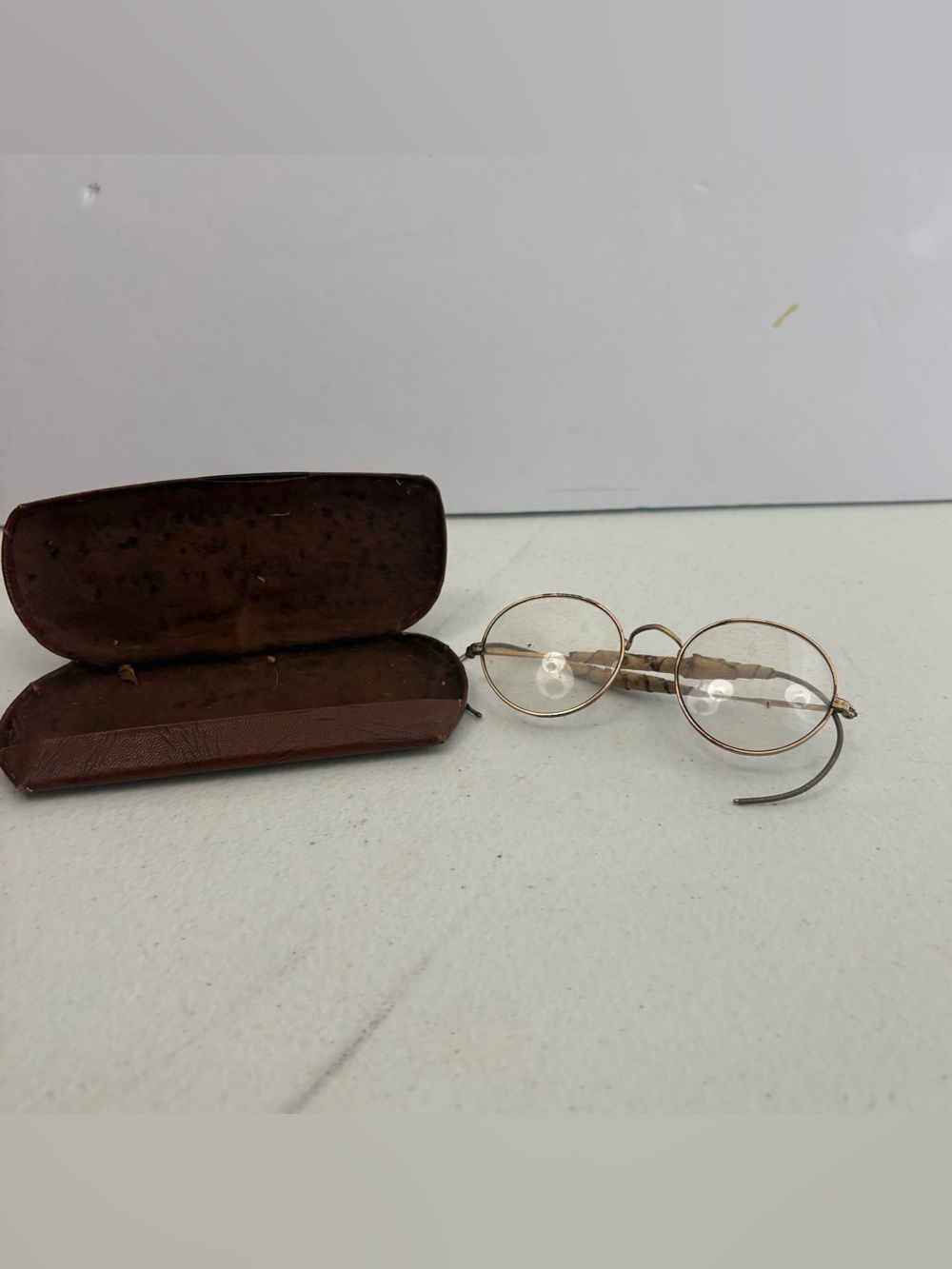Rare Antique Round Eyeglasses and Case